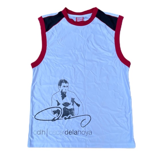 Oscar De La Hoya Boxing White Black Red Graphic Jersey Shirt - Picture 1 of 6
